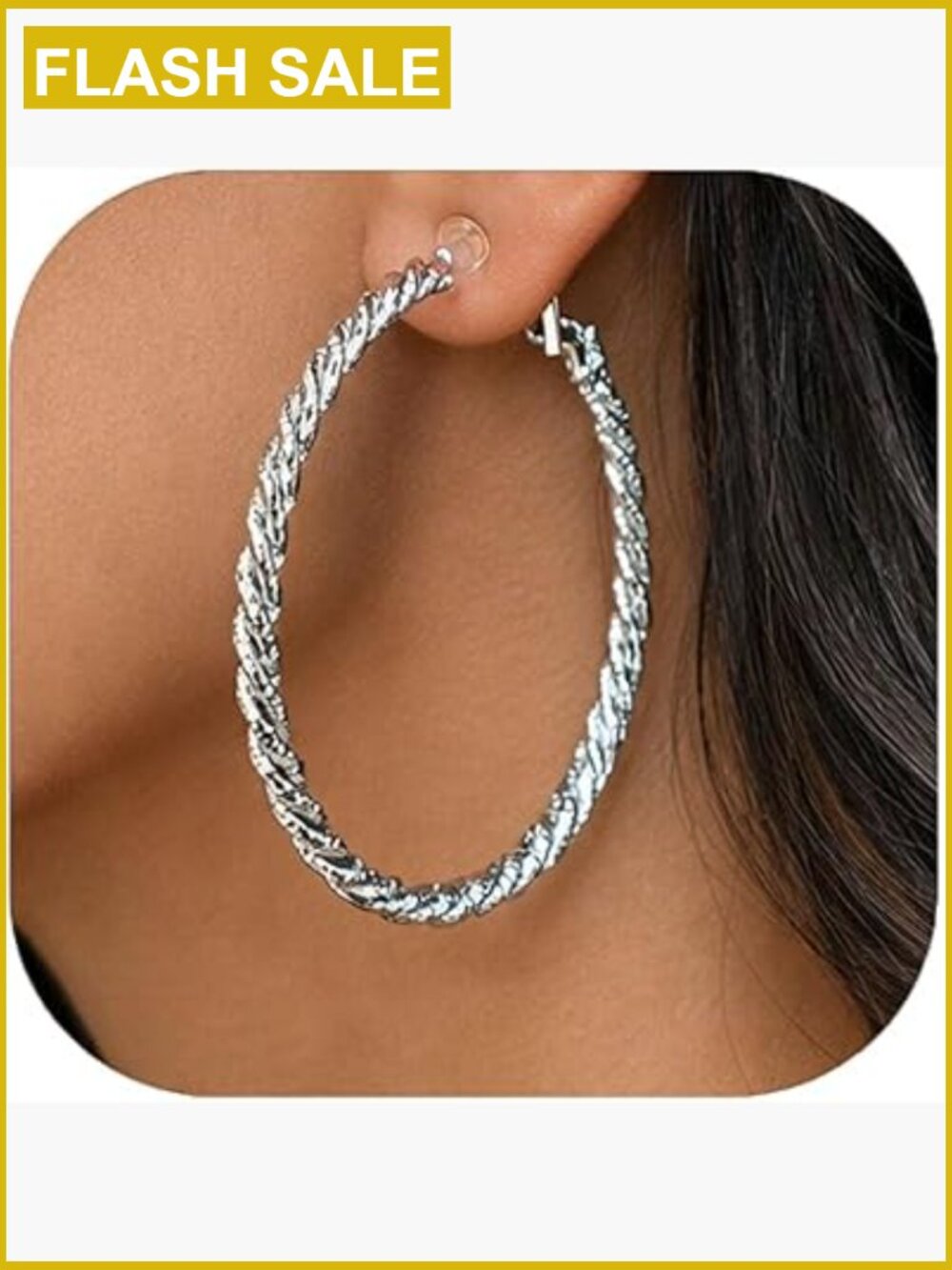 Large 50mm Clip On Hoop Earrings 14K Gold Plated Non Pierced Chunky
